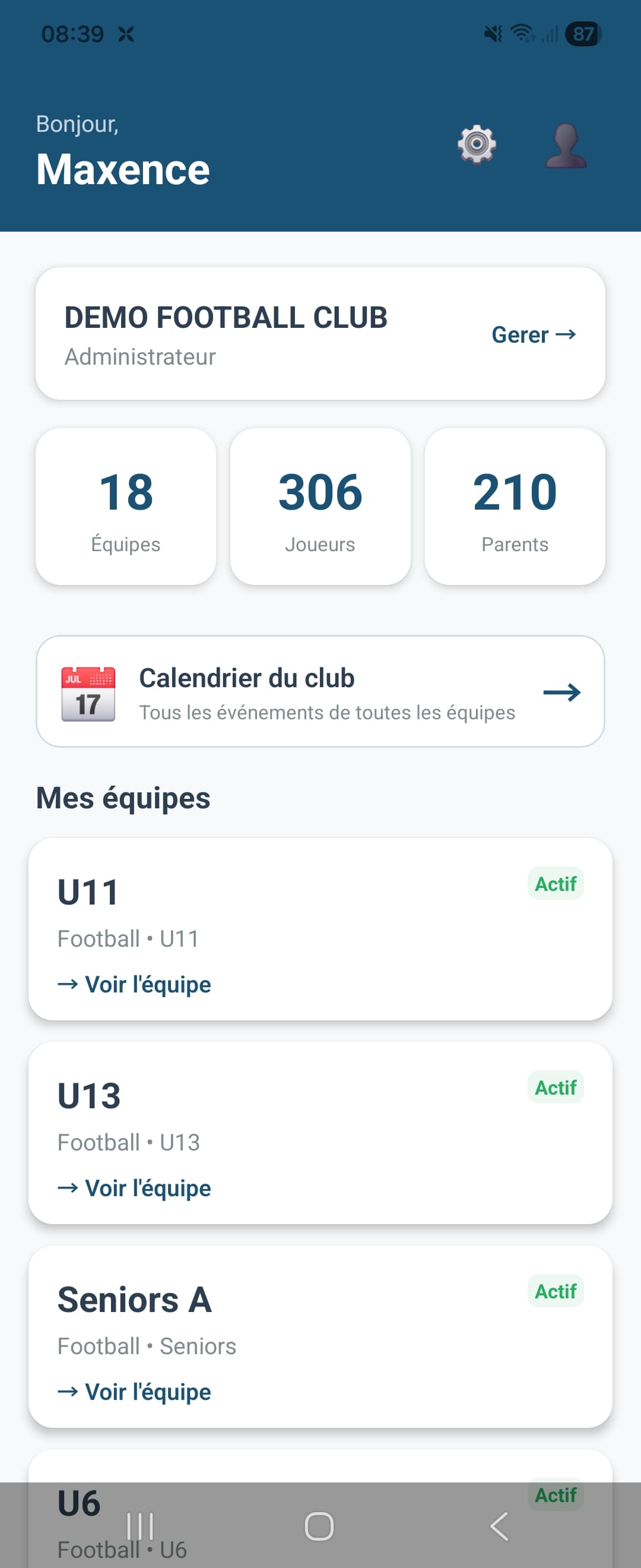 TeamBloc - Écran d'accueil